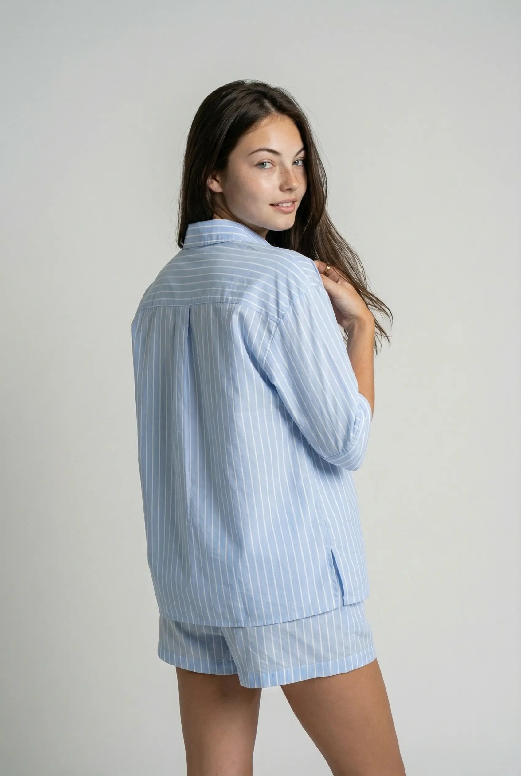 Çizgili Kısa Pijama Takımı - Açık Mavi