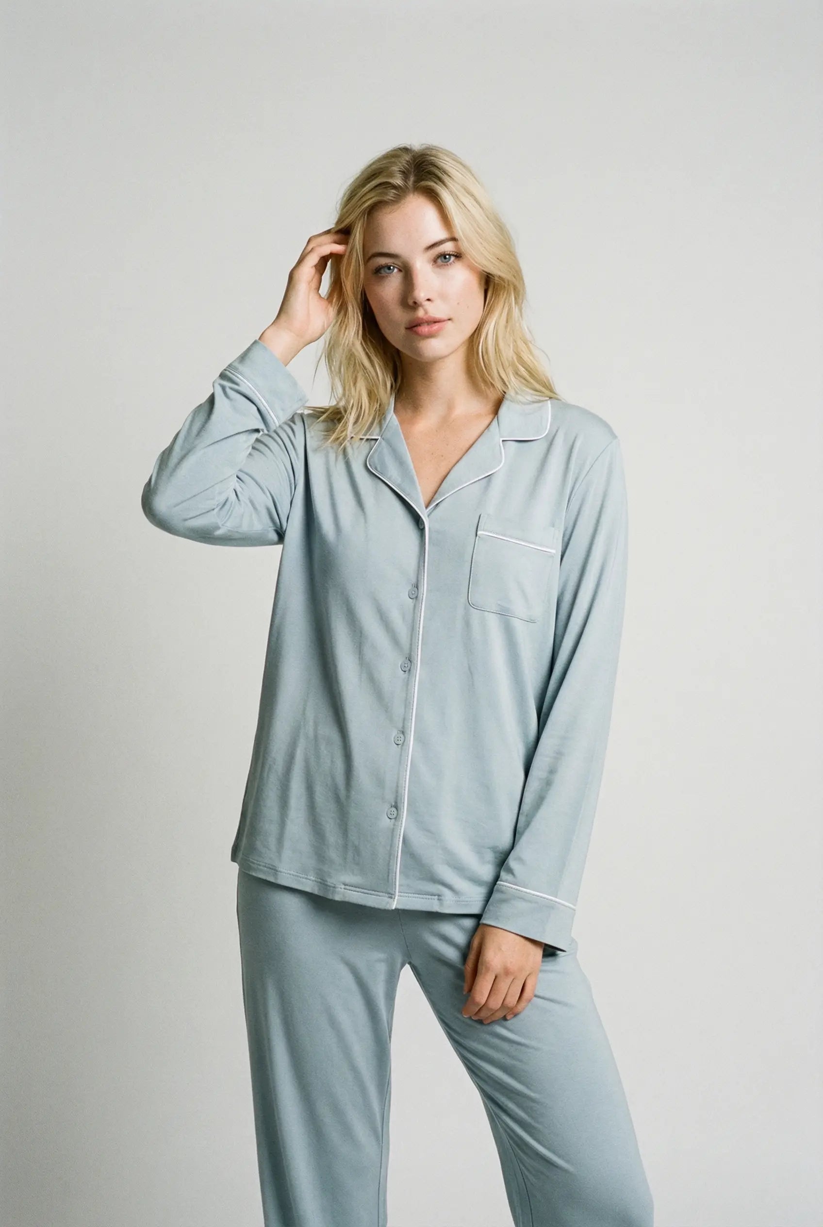 Uzun Kollu Pijama Takımı - Açık Mavi Renk