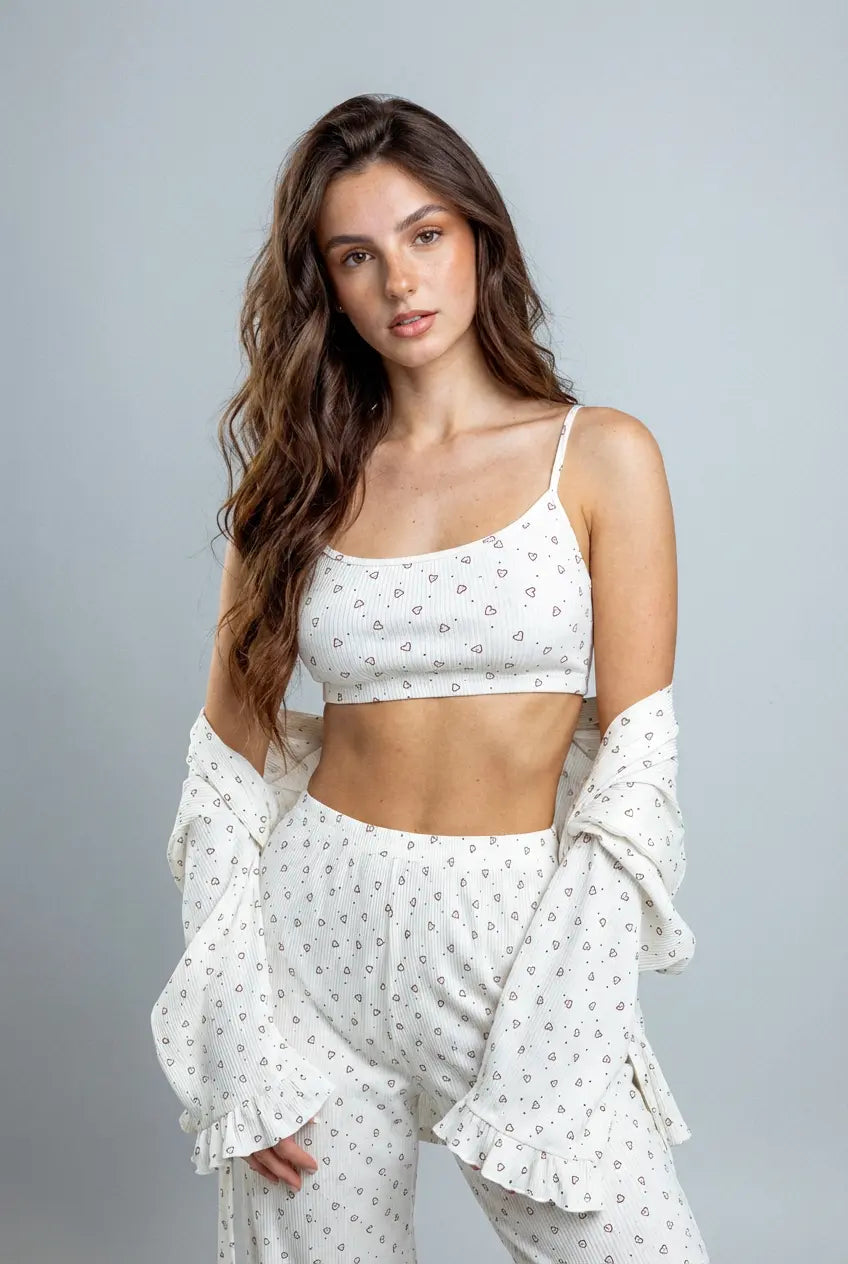 100% Pamuk - Şık Kalp Desenli Kadın Pijama Takımı