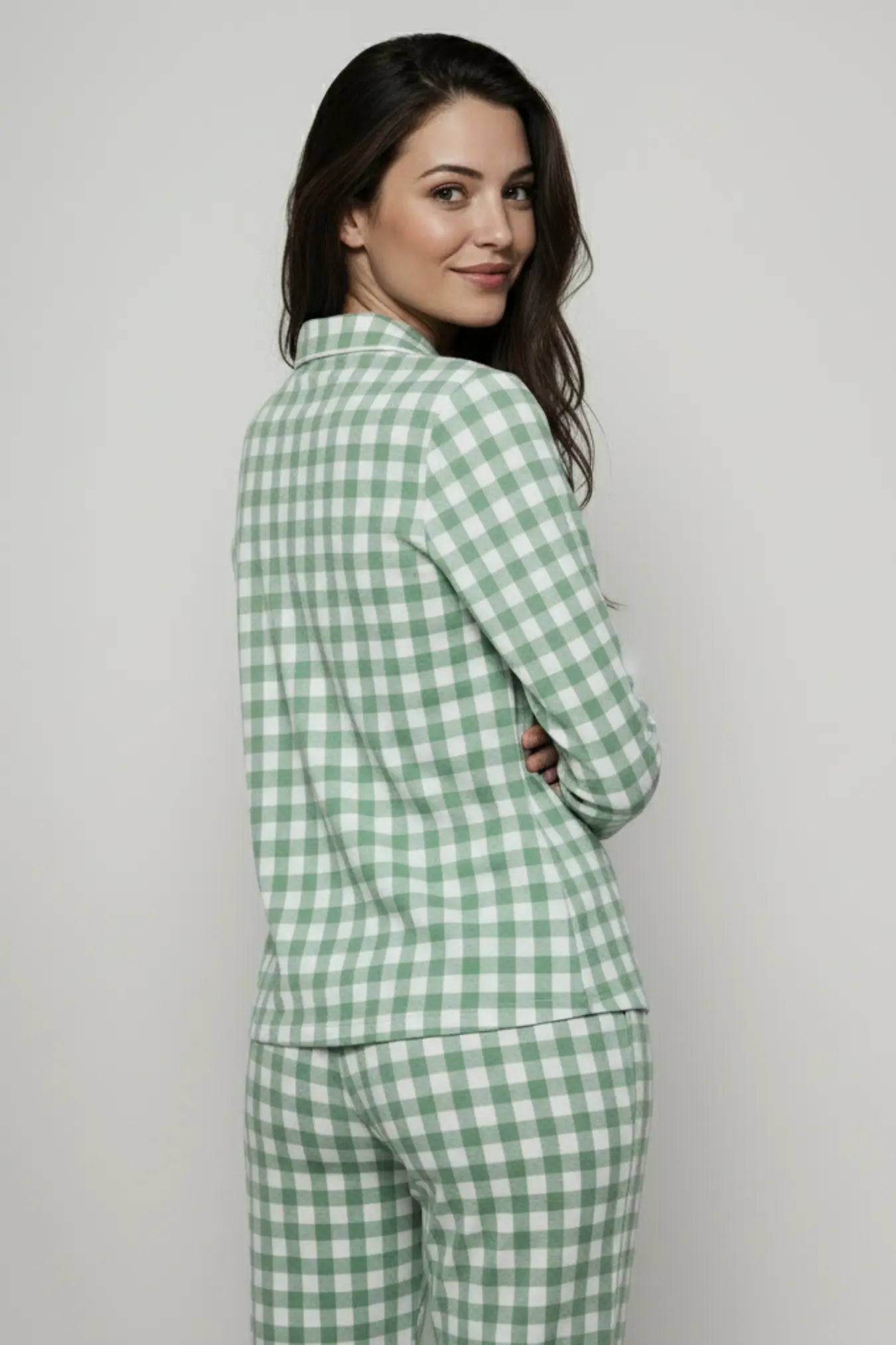 Yeşil Kare Desenli Rahat Pijama Takımı