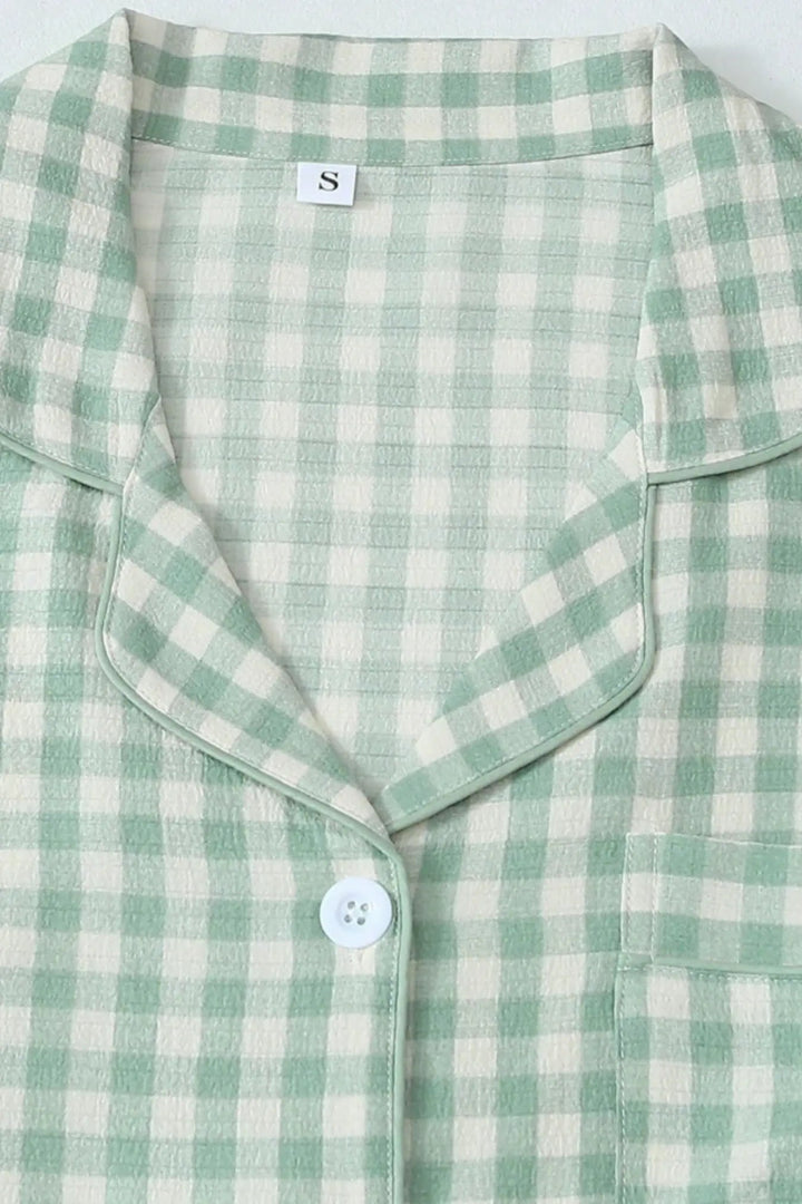 Yeşil Kare Desenli Rahat Pijama Takımı
