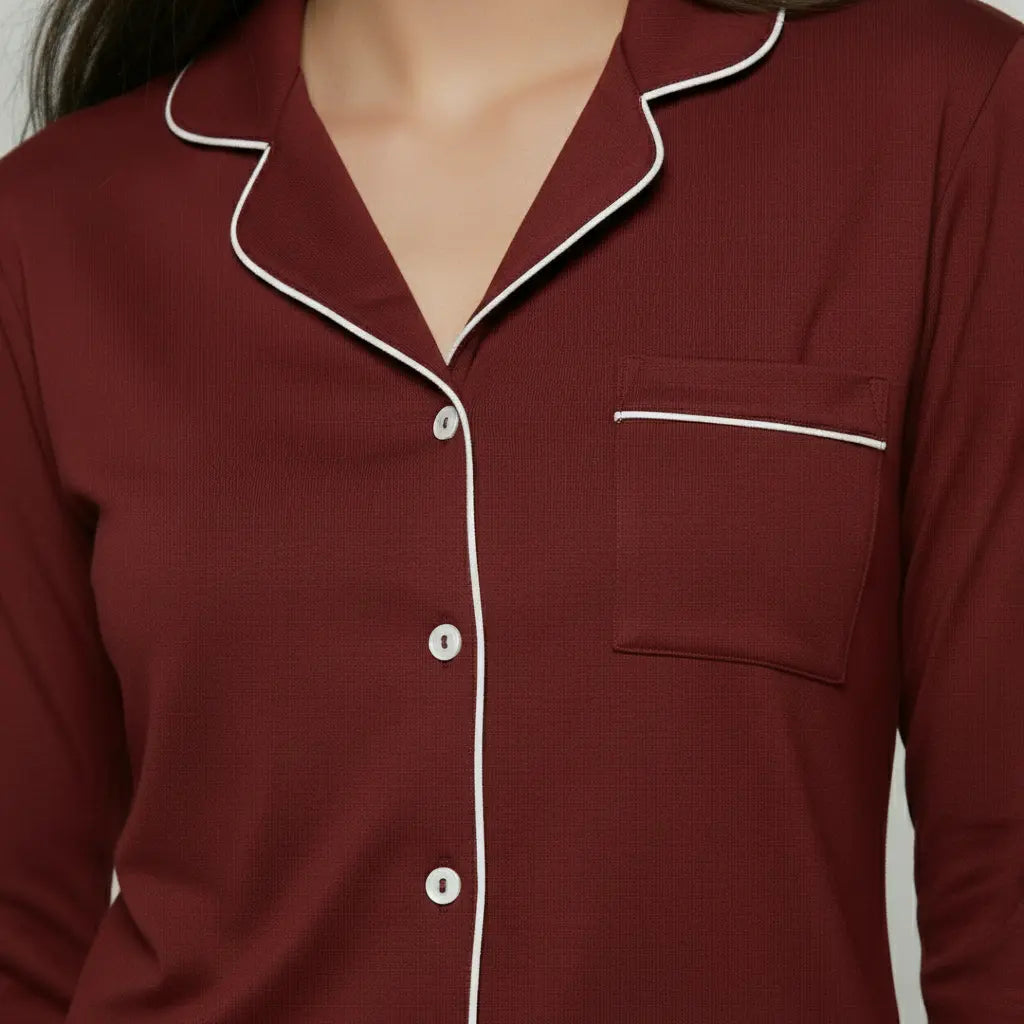 Bordo Bambus Uzun Kollu Pijama Takımı