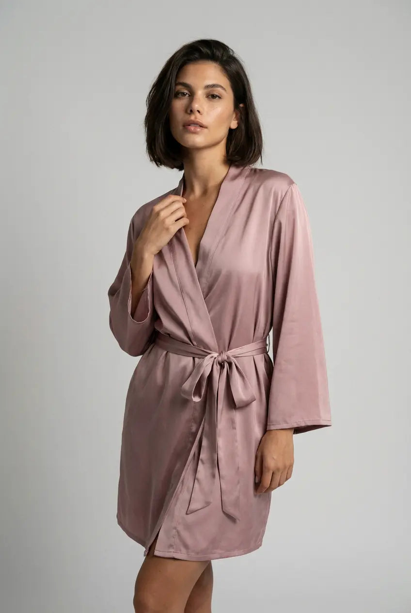 Şifon Saten Kimono - Gül Altın Renk