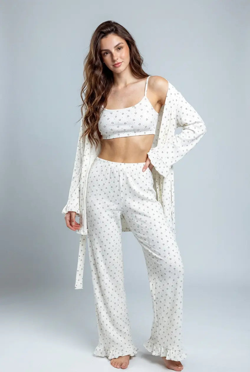 100% Pamuk - Şık Kalp Desenli Kadın Pijama Takımı