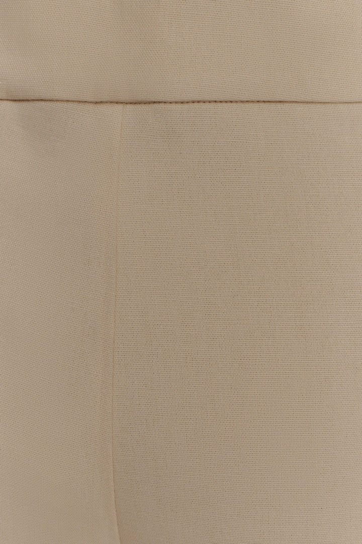 Raya Orta Bel Geniş Paça Keten Pantolon - Doğal Bej