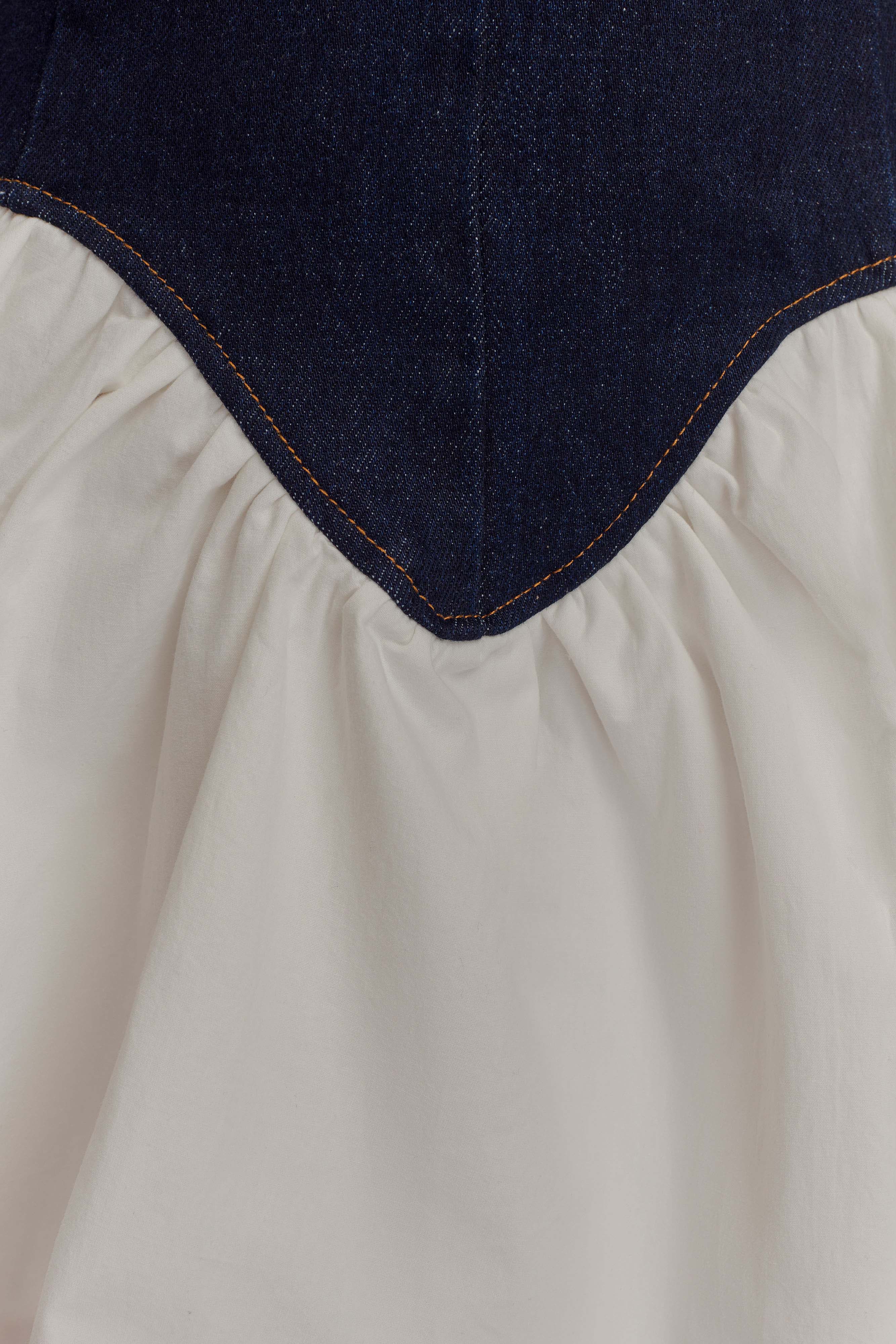 Merlyn İndigo Mavi Denim Pamuk Mini Elbise