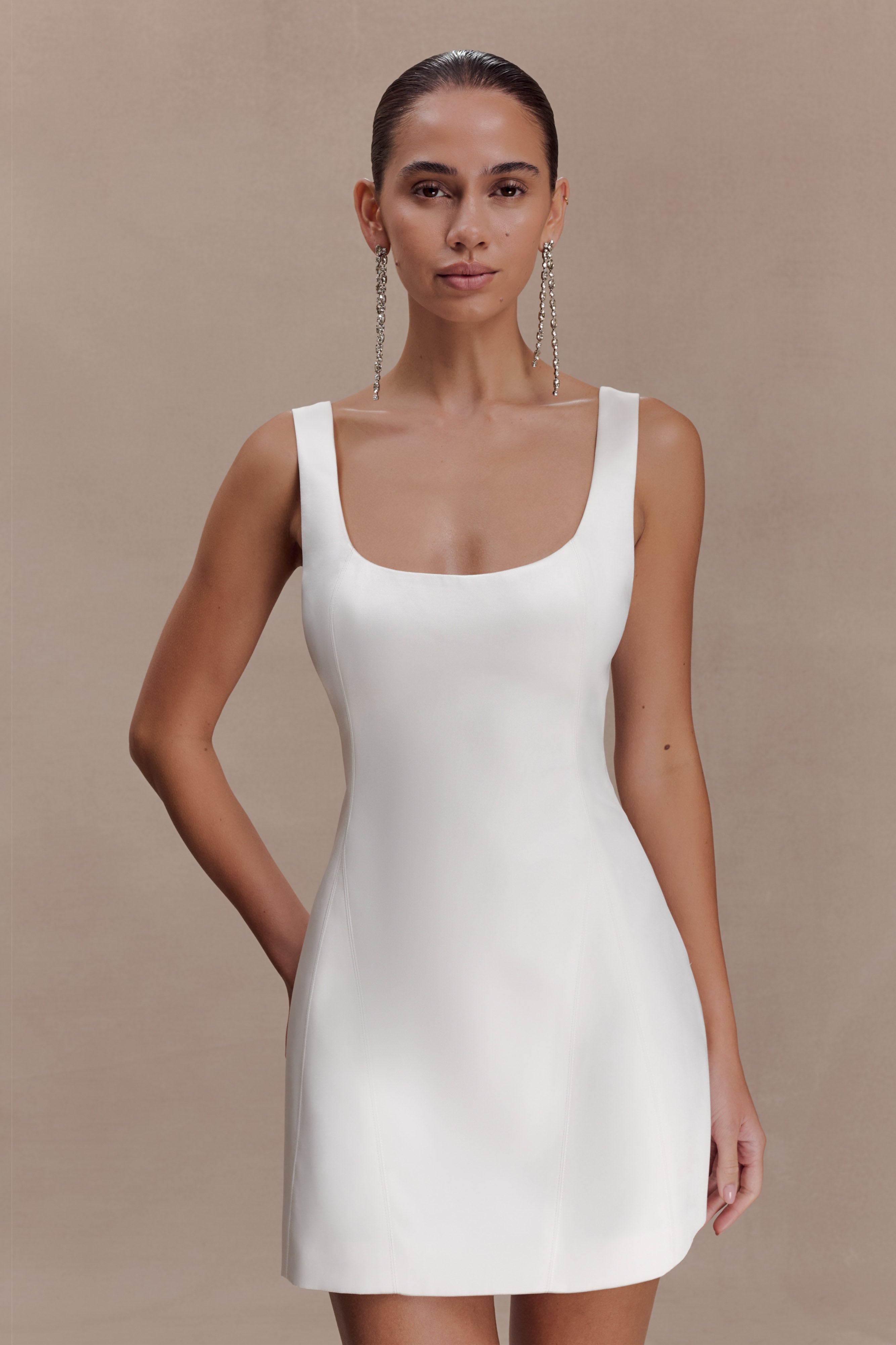 Beth Saten Mini Elbise - Beyaz