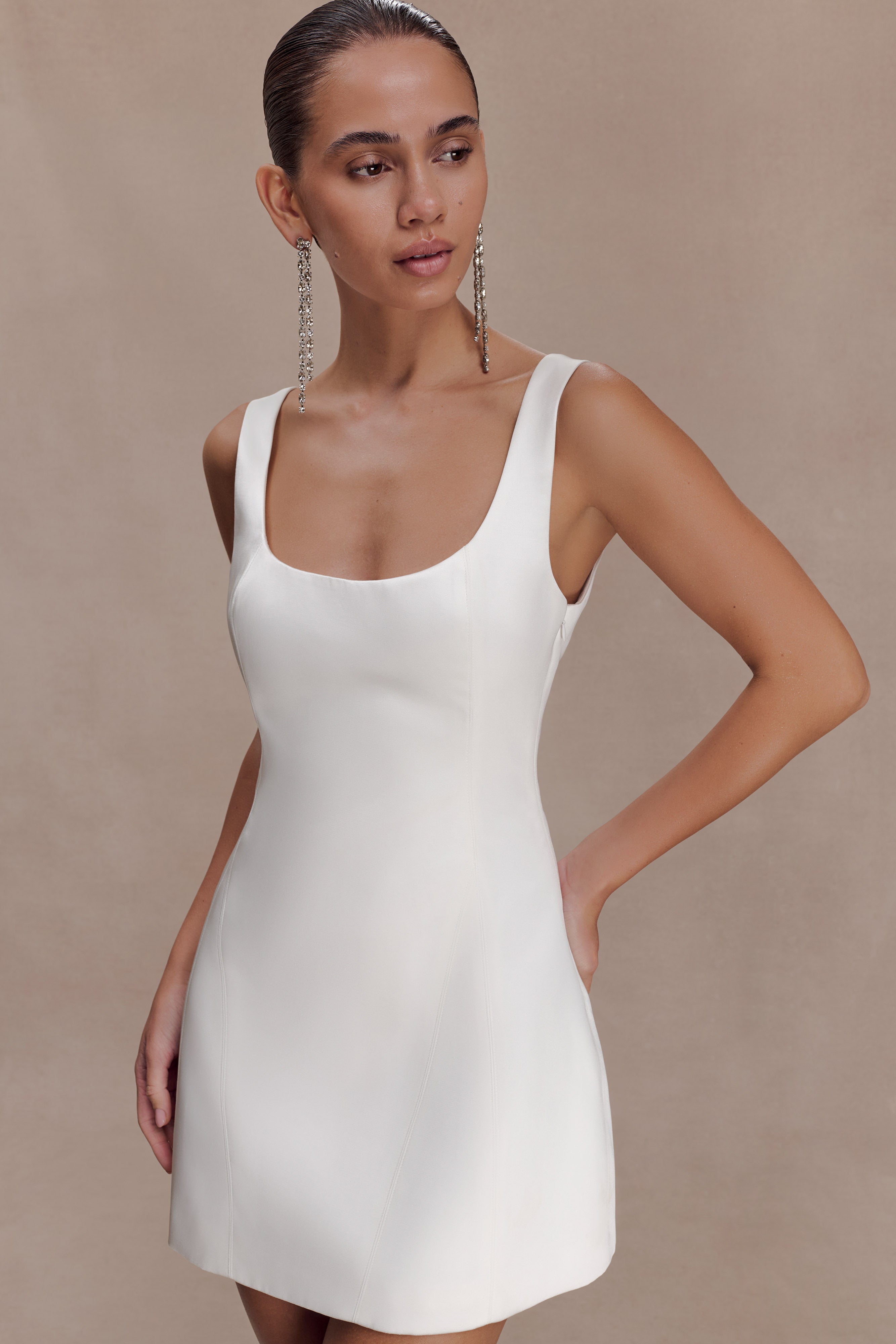 Beth Saten Mini Elbise - Beyaz