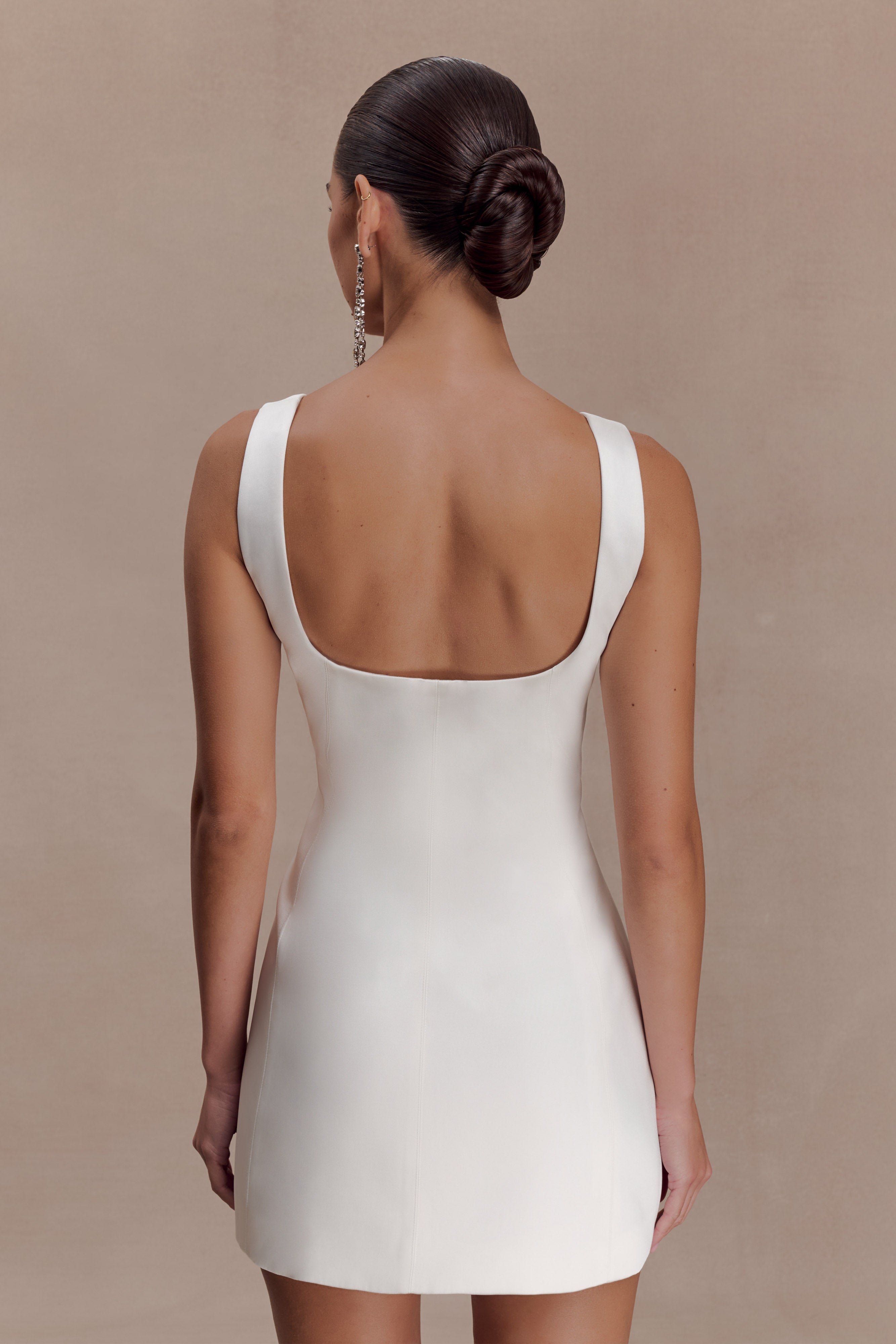 Beth Saten Mini Elbise - Beyaz