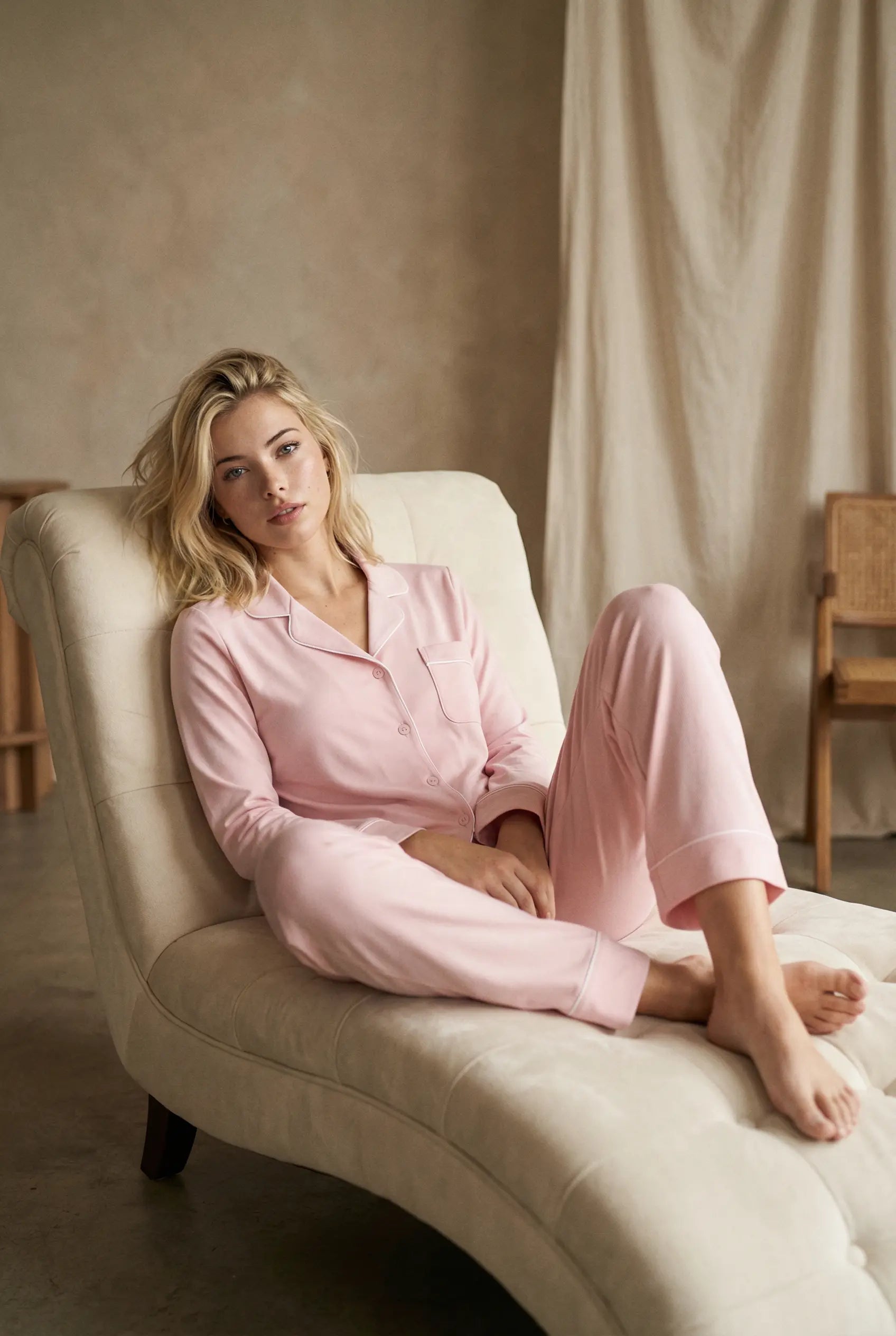 Uzun Kollu Pijama Takımı - Açık Pembe Renk