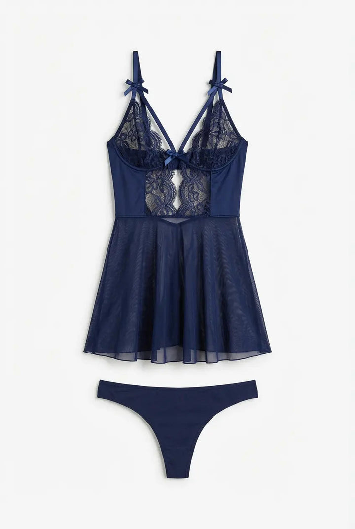 Gece Yarısı Dantel Şeffaf Babydoll Takımı