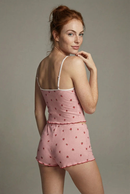 Çilek Rüyası Ribanalı Pijama Takımı - Pembe