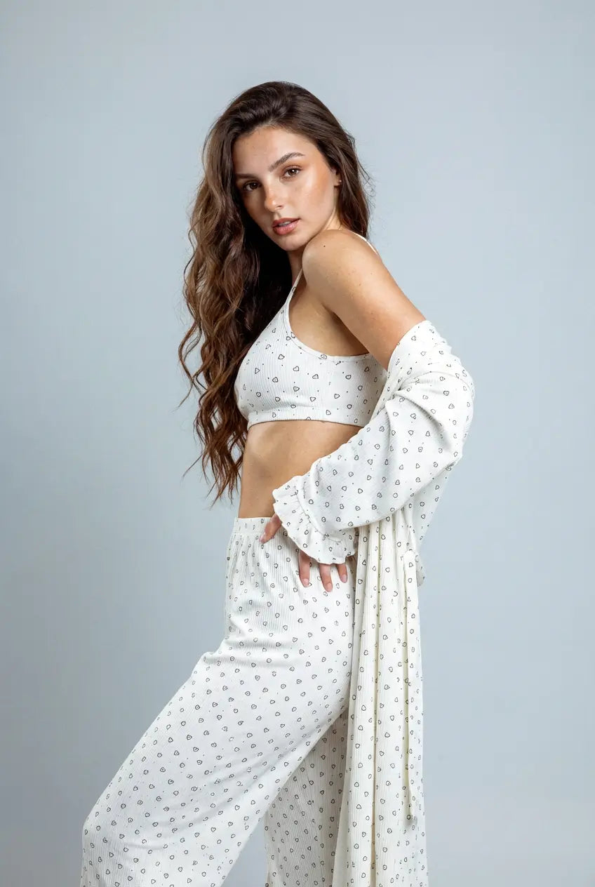 100% Pamuk - Şık Kalp Desenli Kadın Pijama Takımı