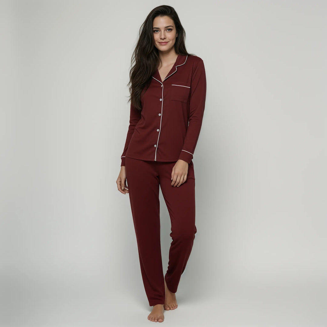 Bordo Bambus Uzun Kollu Pijama Takımı