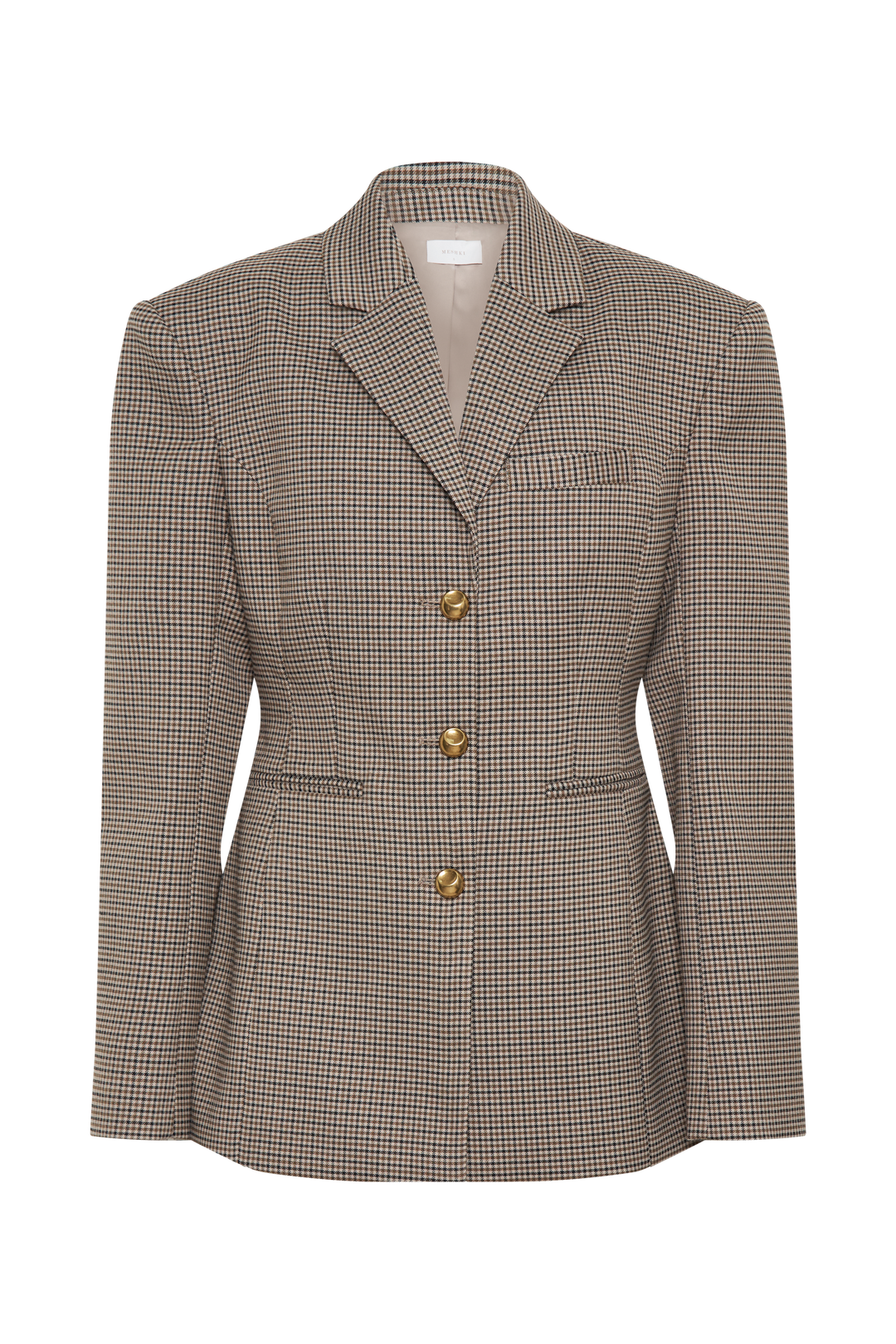 Mila Kesim Blazer Ceket - Bej Kare Desen