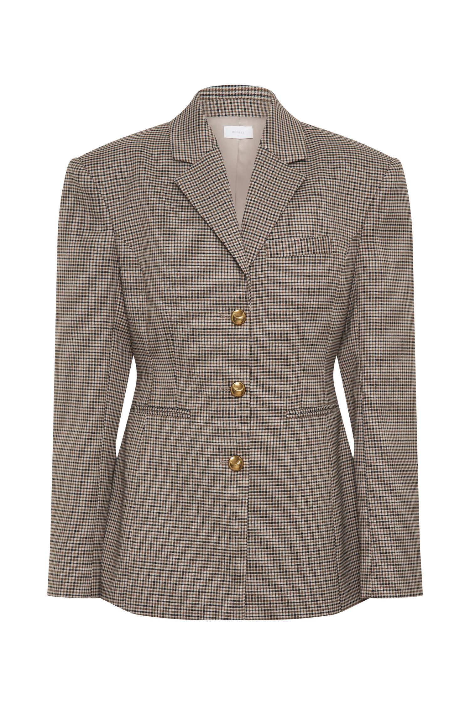 Mila Kesim Blazer Ceket - Bej Kare Desen