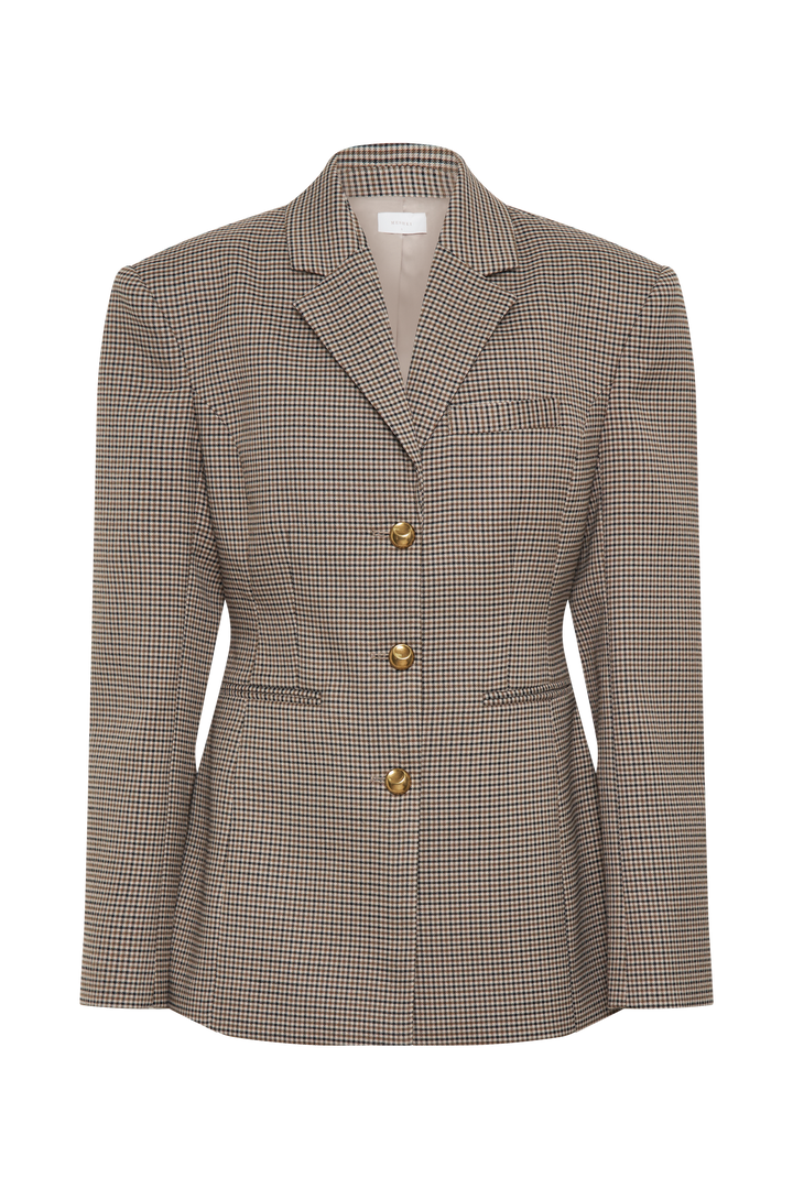Mila Kesim Blazer Ceket - Bej Kare Desen