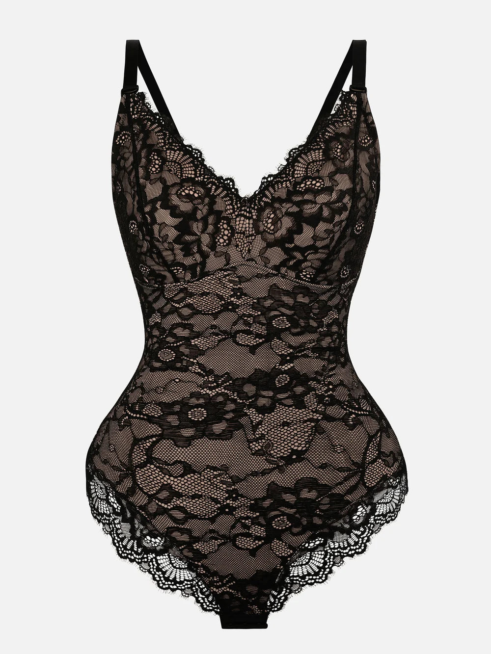 Dantelli V Yaka Tam Vücut Bodysuit (Kopya)