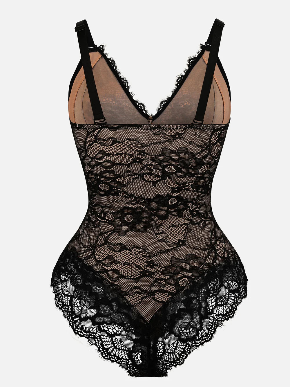 Dantelli V Yaka Tam Vücut Bodysuit (Kopya)