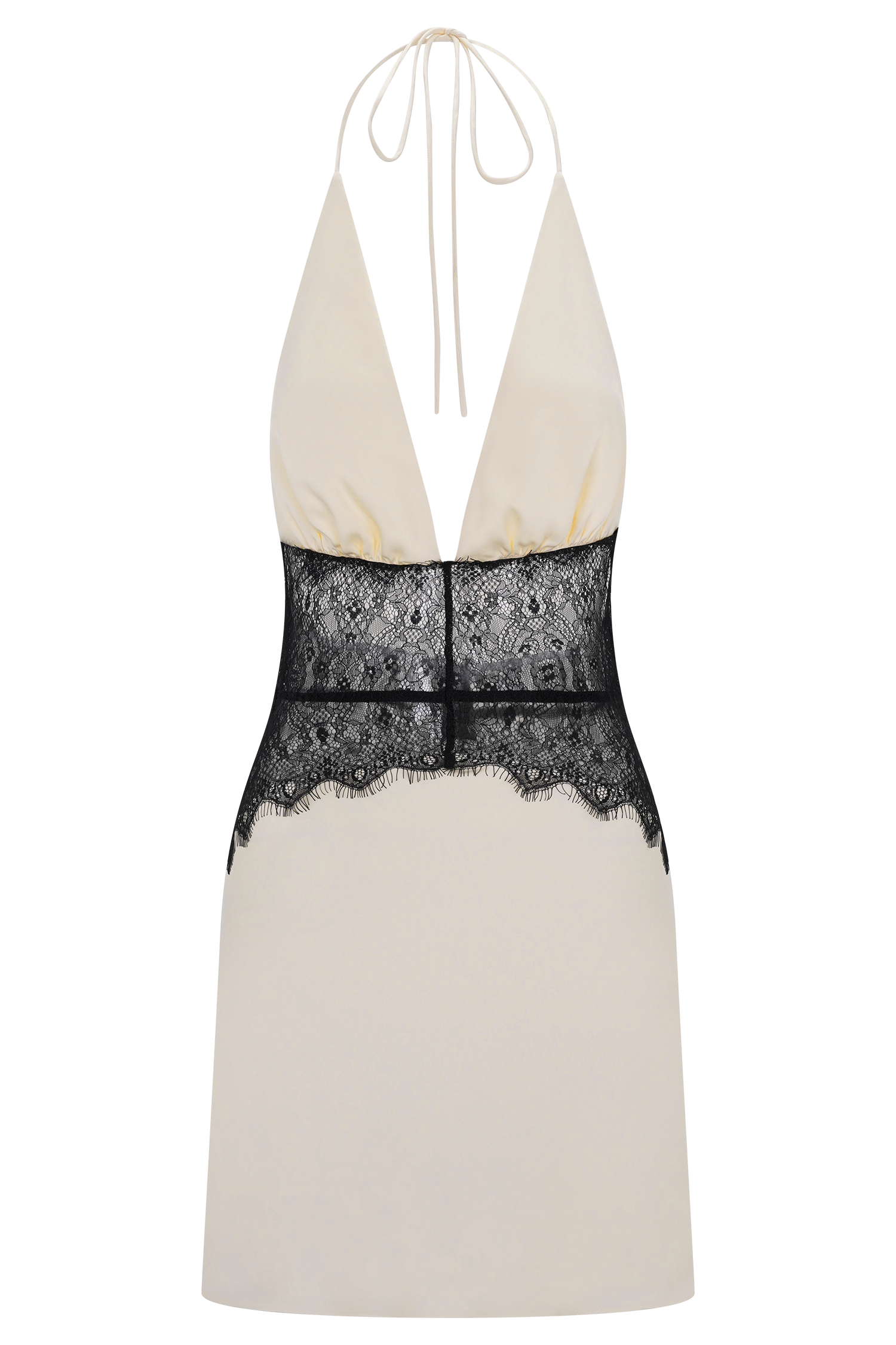Dinah Dantel ve Saten Mini Elbise - Siyah/Krem