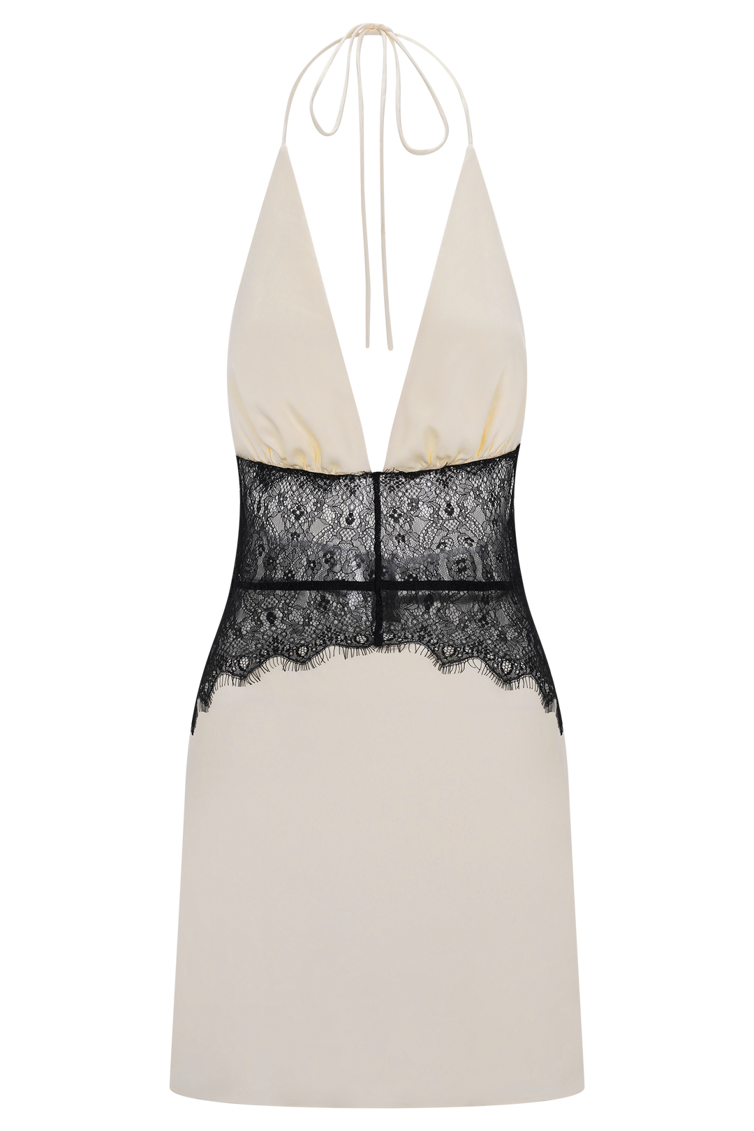 Dinah Dantel ve Saten Mini Elbise - Siyah/Krem