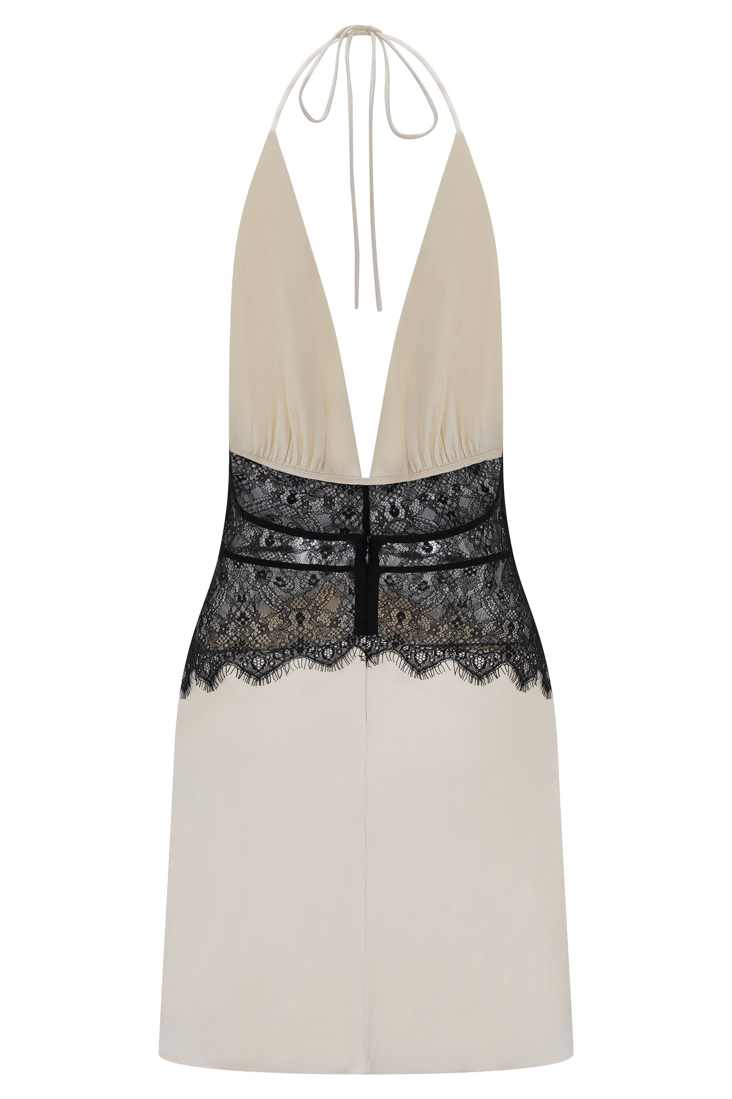 Dinah Dantel ve Saten Mini Elbise - Siyah/Krem