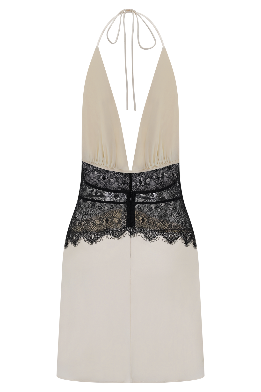 Dinah Dantel ve Saten Mini Elbise - Siyah/Krem