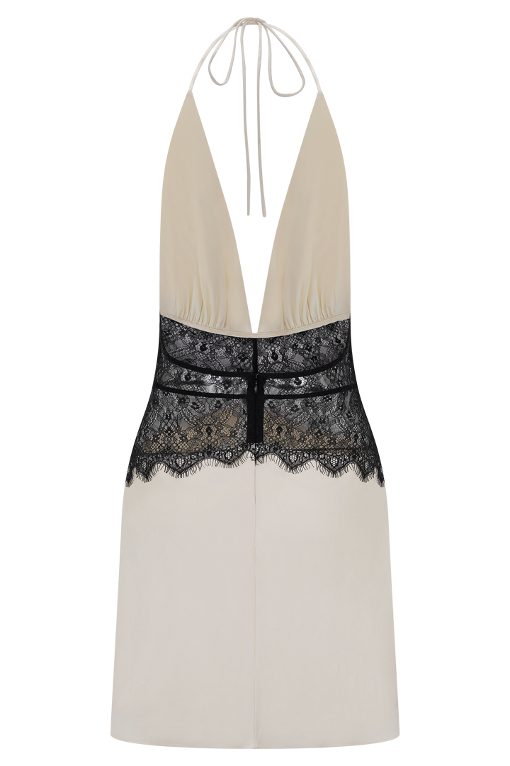 Dinah Dantel ve Saten Mini Elbise - Siyah/Krem