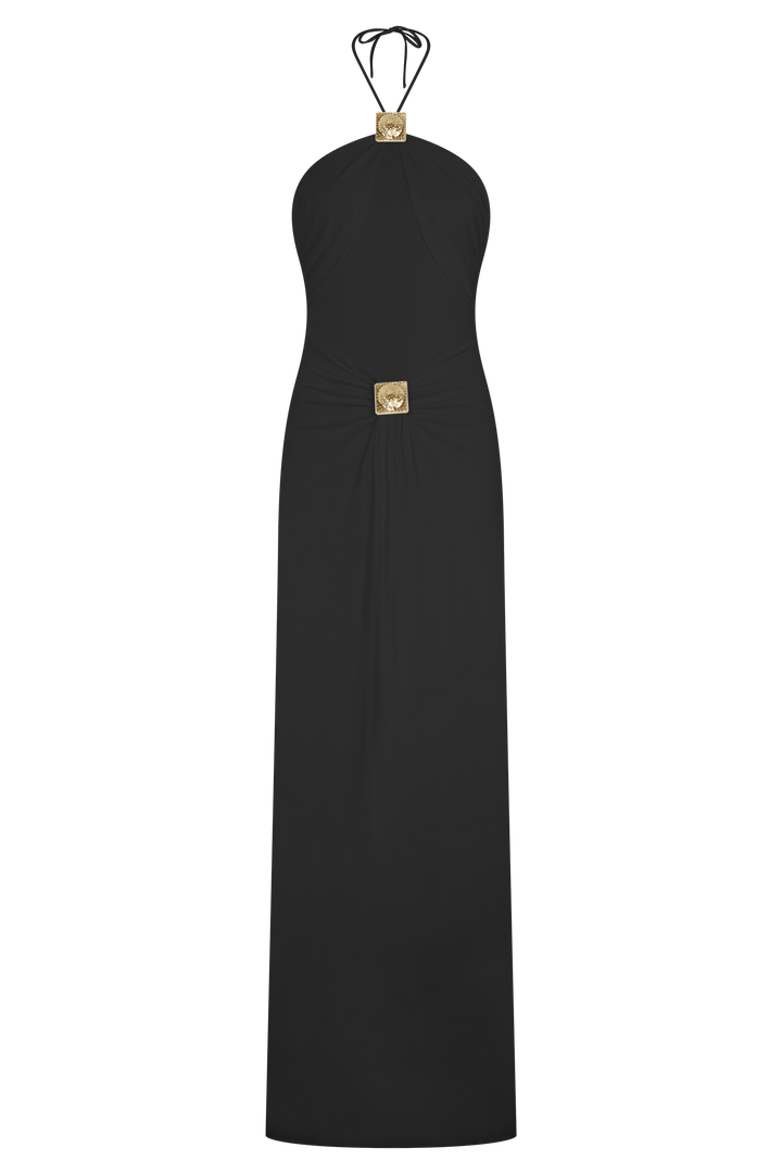 Quincy Siyah Halter Maxi Elbise - Şık Donanım Detaylarıyla