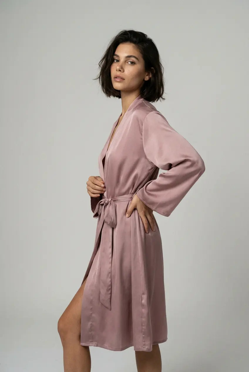 Şifon Saten Kimono - Gül Altın Renk