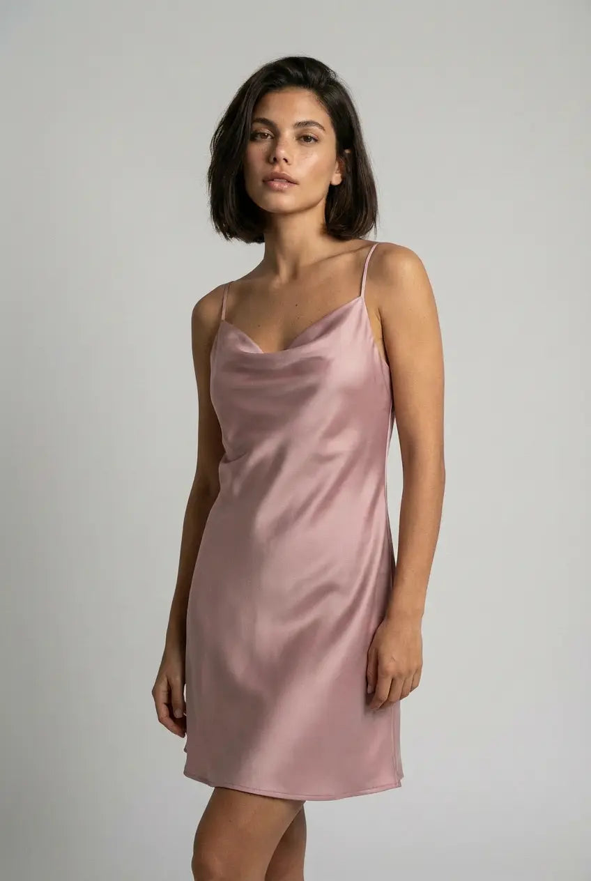 Petale de Satin Pembe Altın Saten Elbise