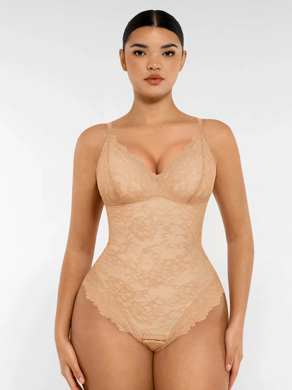 Dantelli V Yaka Tam Vücut Bodysuit (Kopya)