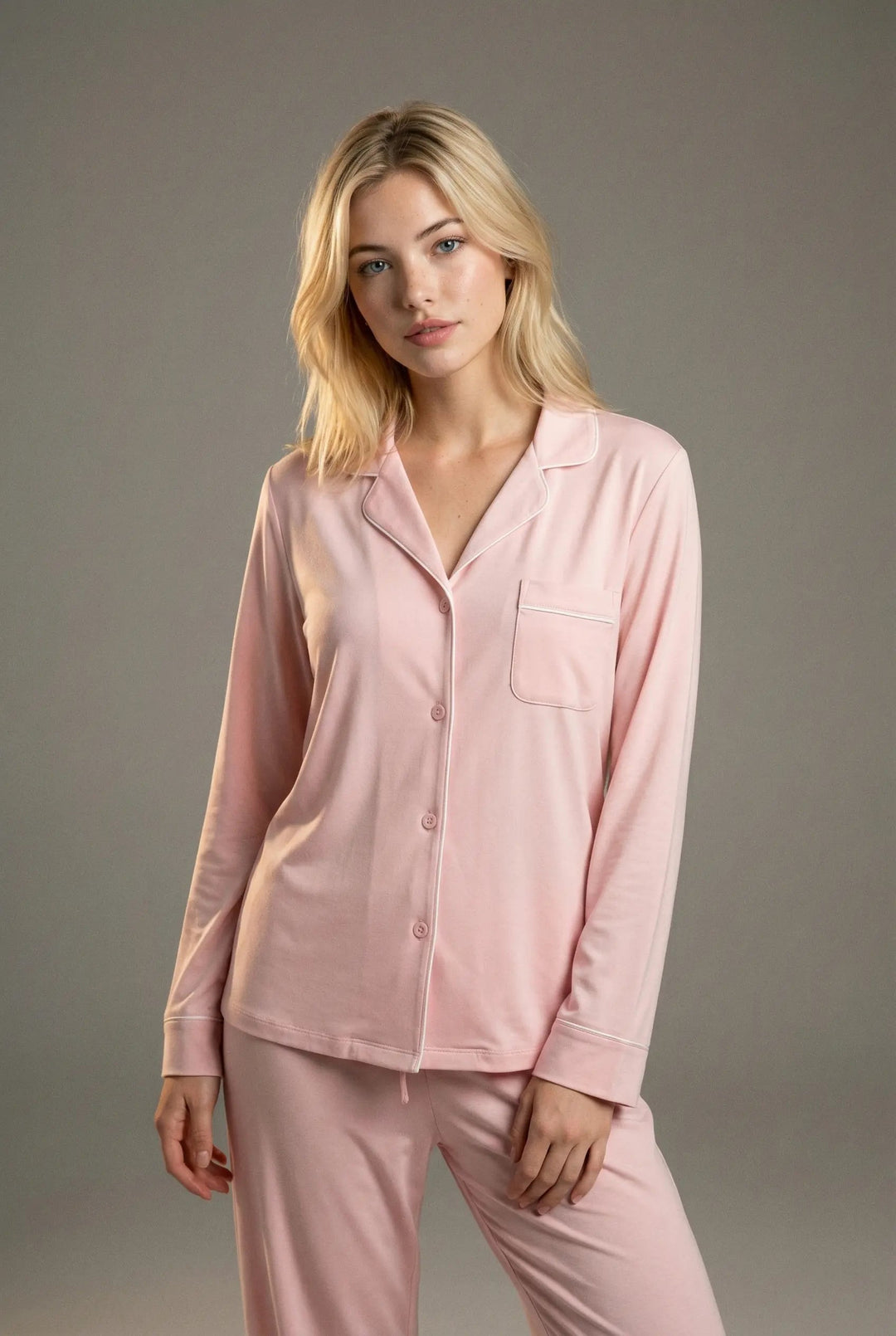 Uzun Kollu Pijama Takımı - Açık Pembe Renk