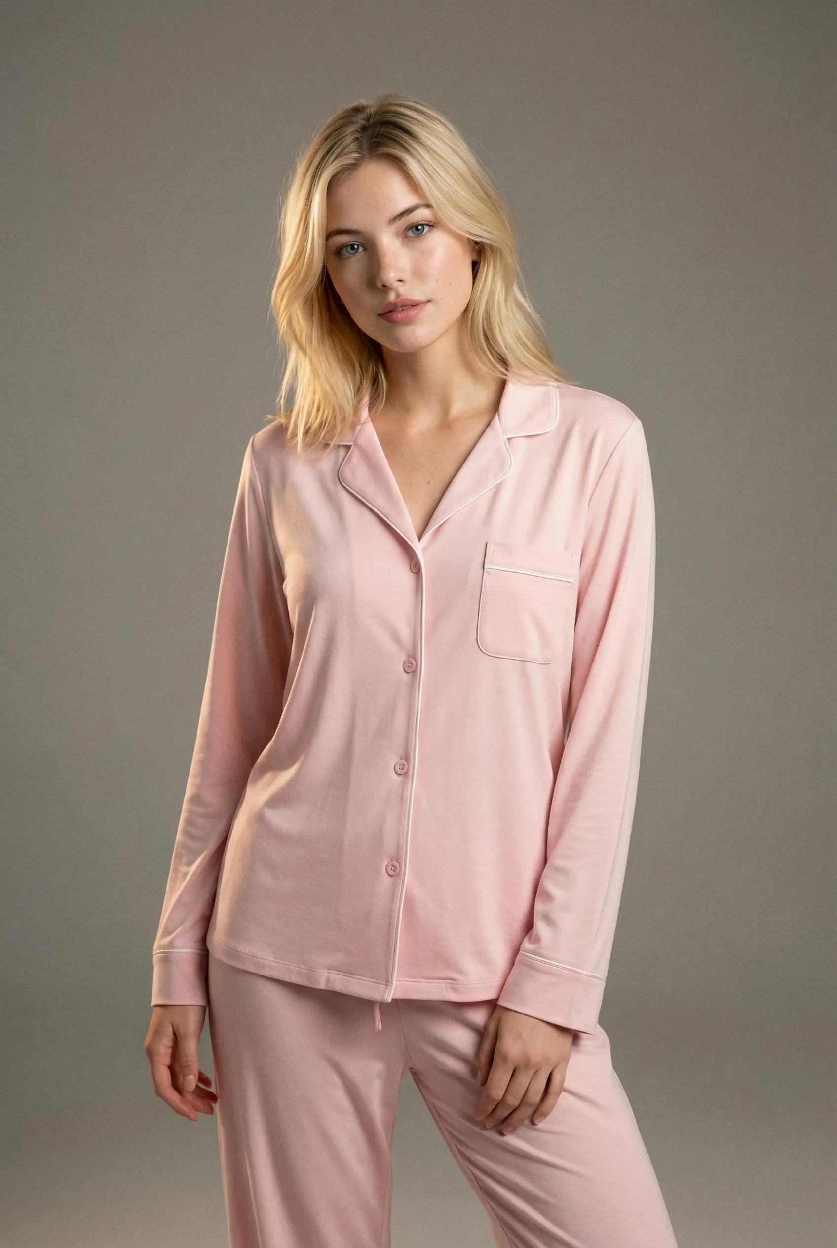 Uzun Kollu Pijama Takımı - Açık Pembe Renk
