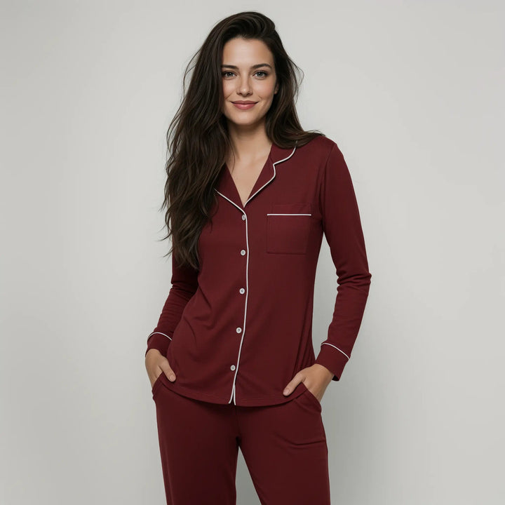 Bordo Bambus Uzun Kollu Pijama Takımı