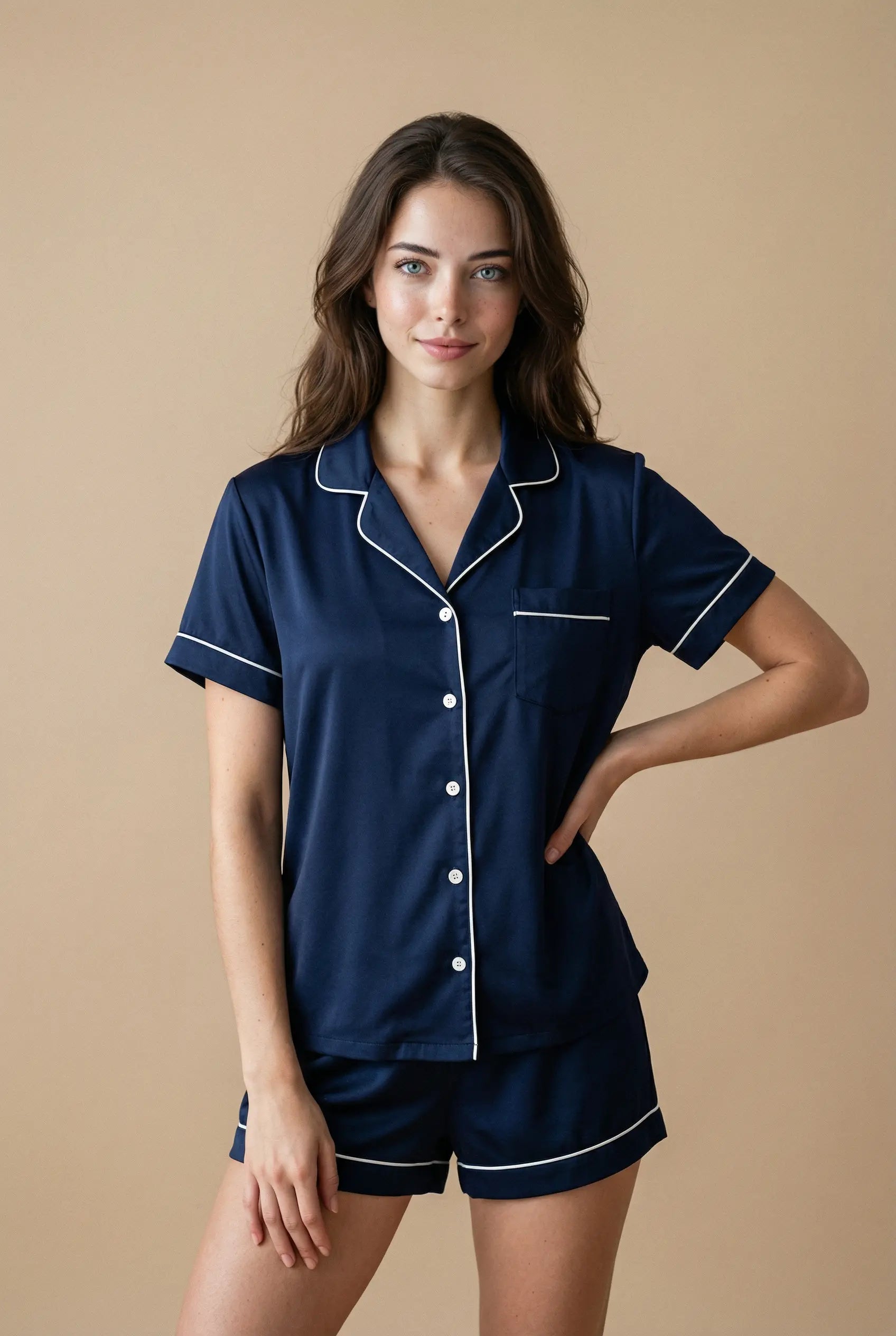 Kadın Kısa Kollu Pijama Takımı - Lacivert