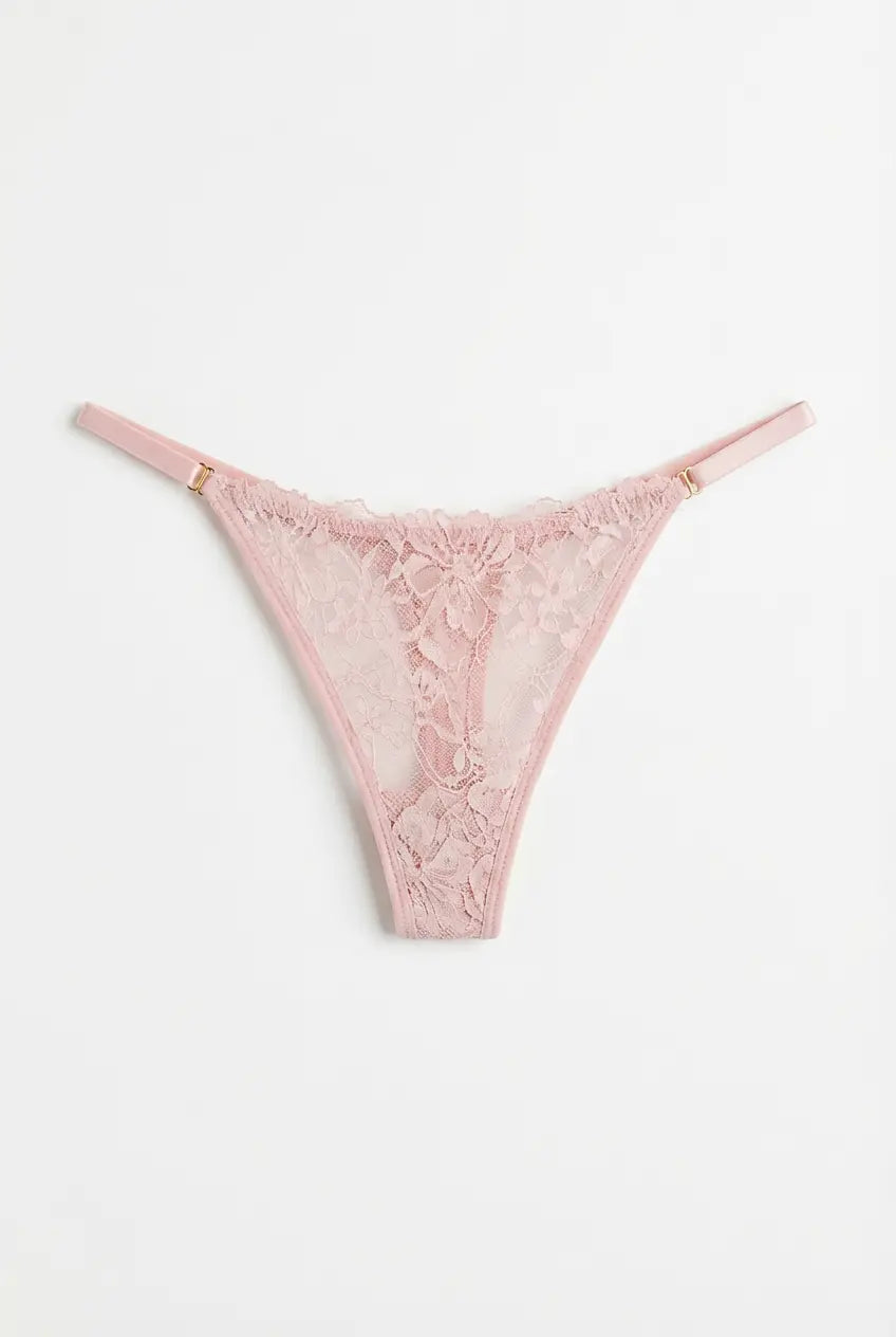 Dantel Yüksek Kesim Tanga - Yumuşak Pembe