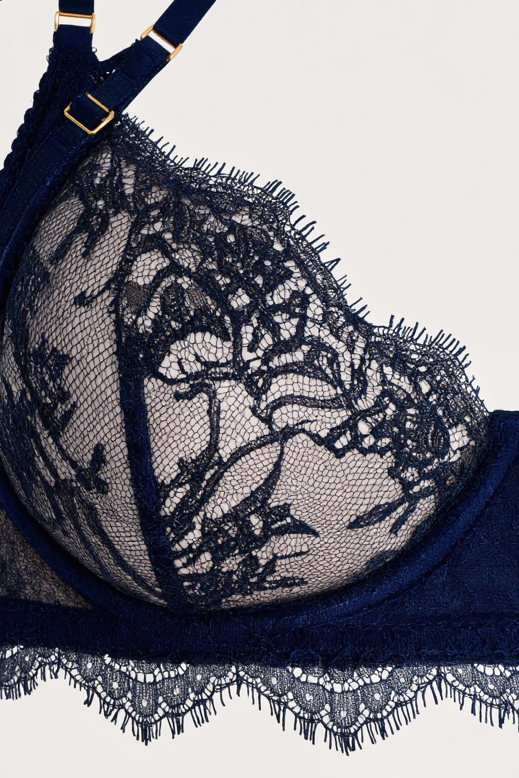 Şeffaf Dantel Askılı Lingerie Takımı - Lacivert