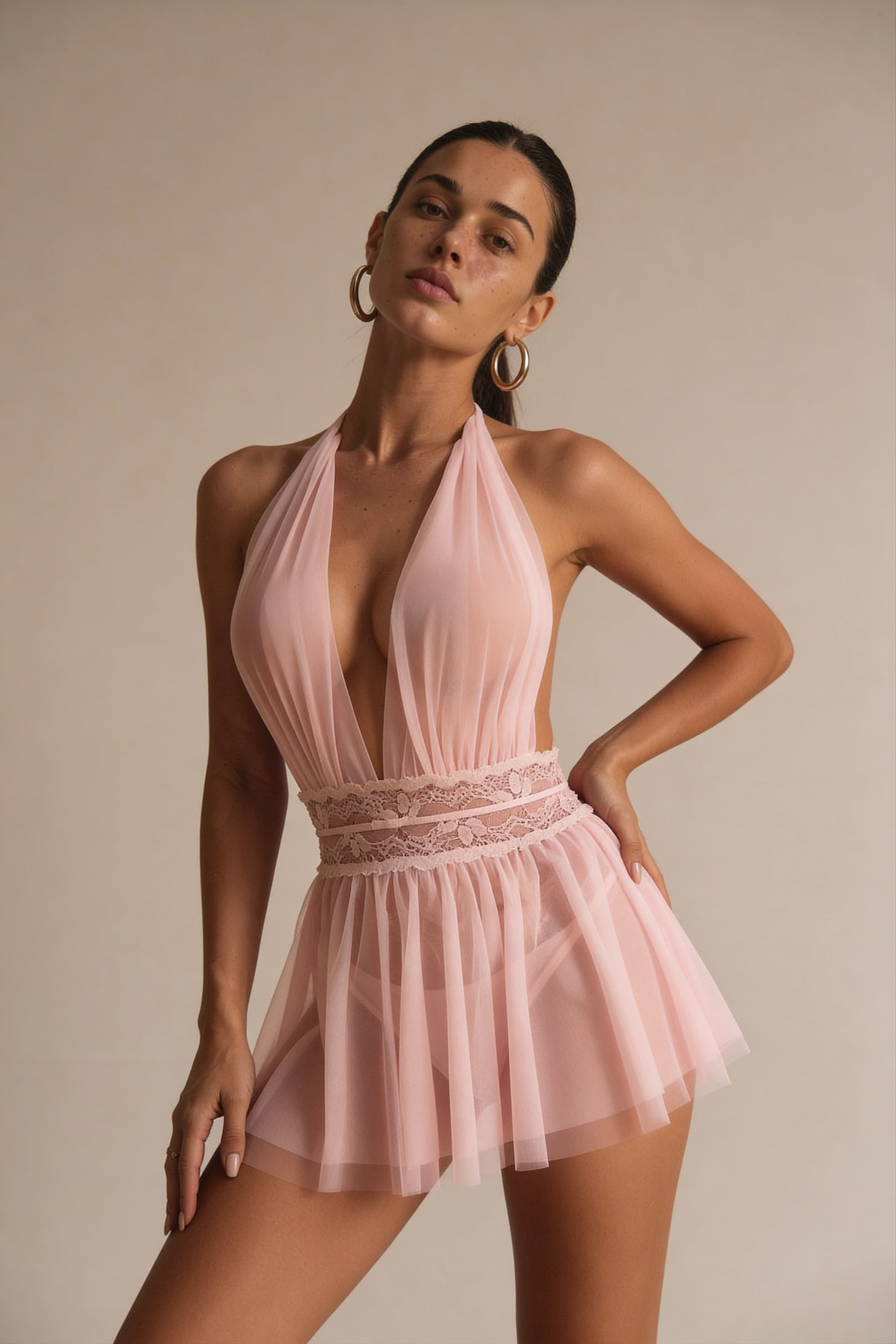 Voile de Lune – Şeffaf Babydoll Elbise - Pembe