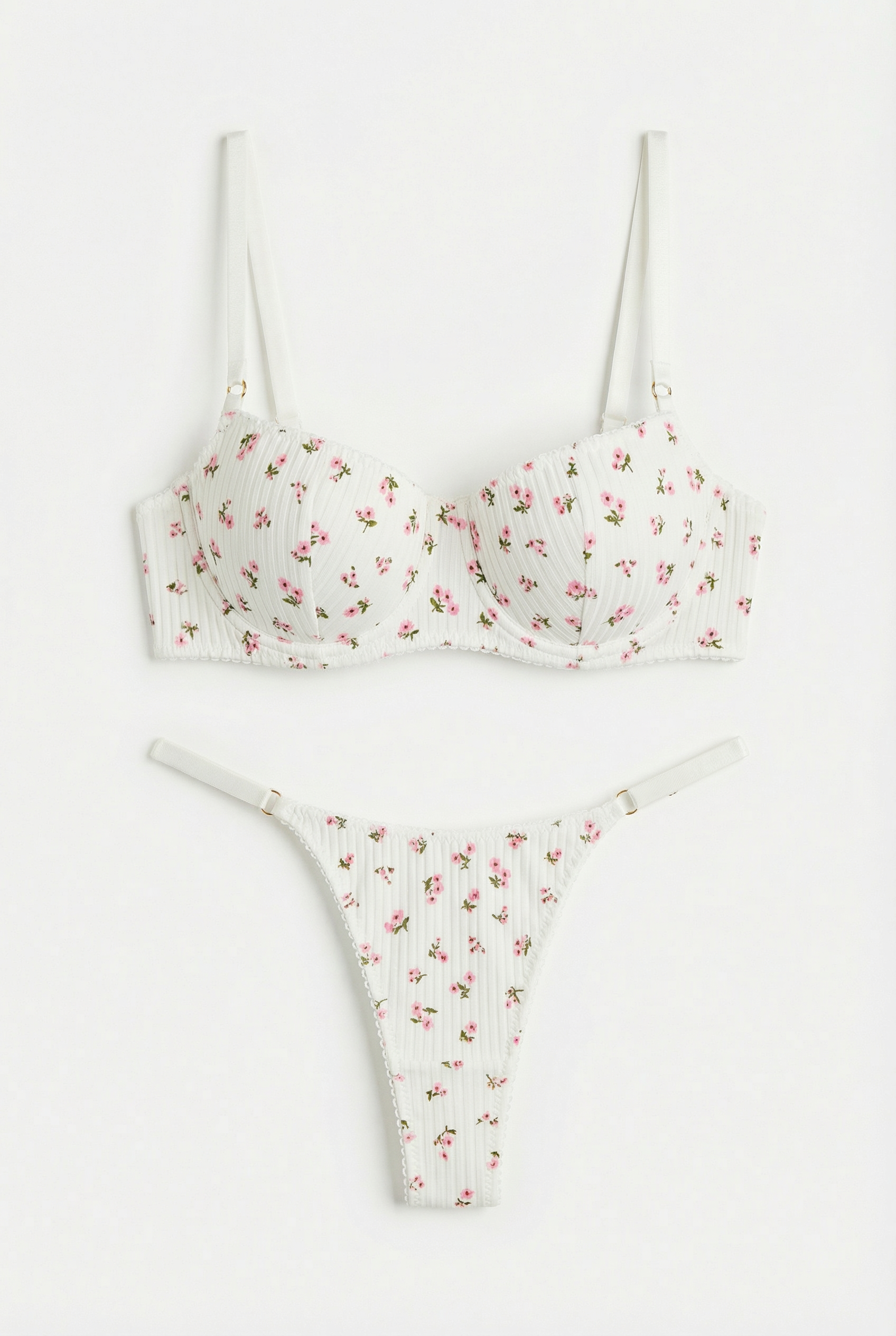 Şık Çiçek Desenli Lingerie Takımı - Balconette & İnce Tanga