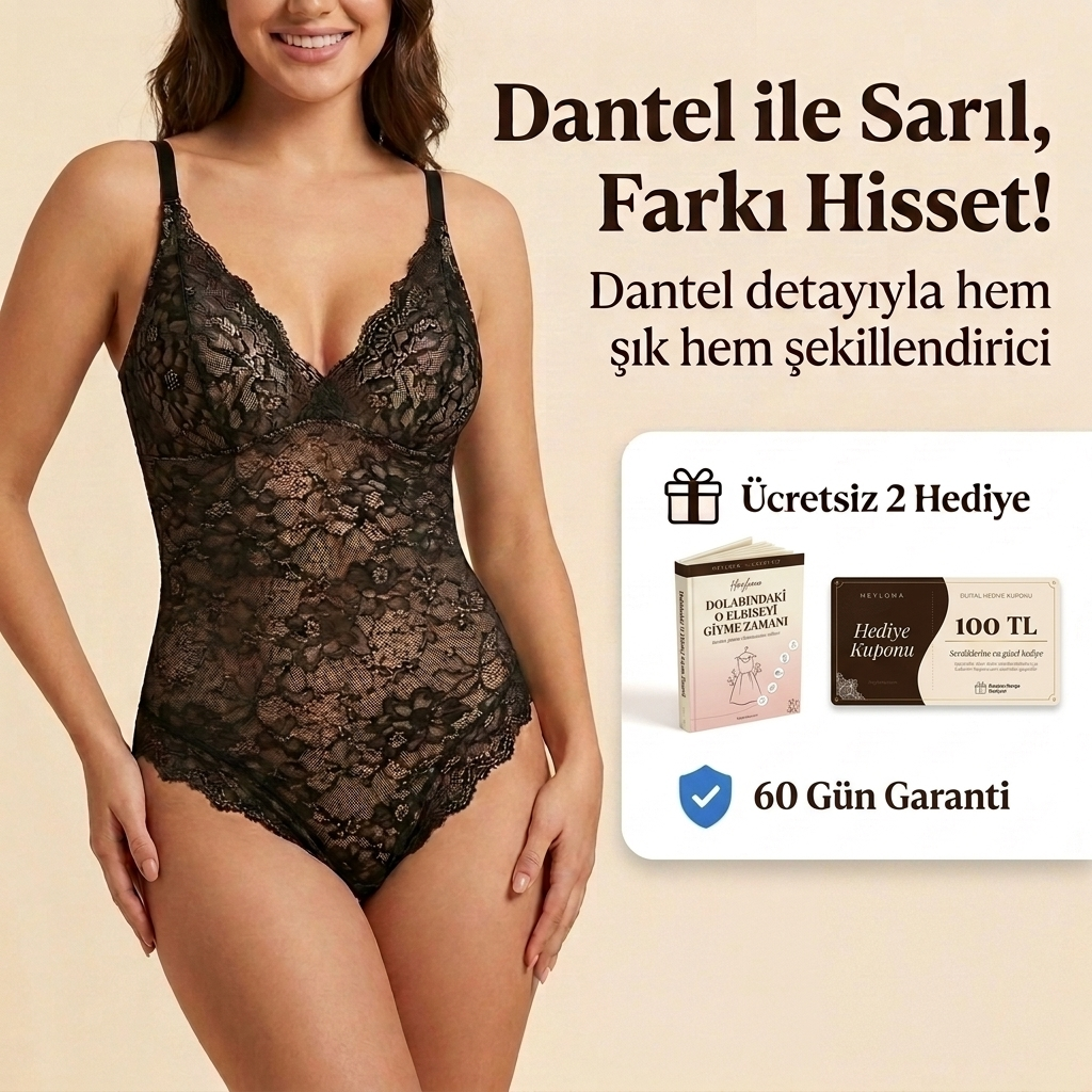 Dantelli V Yaka Tam Vücut Bodysuit (Kopya)