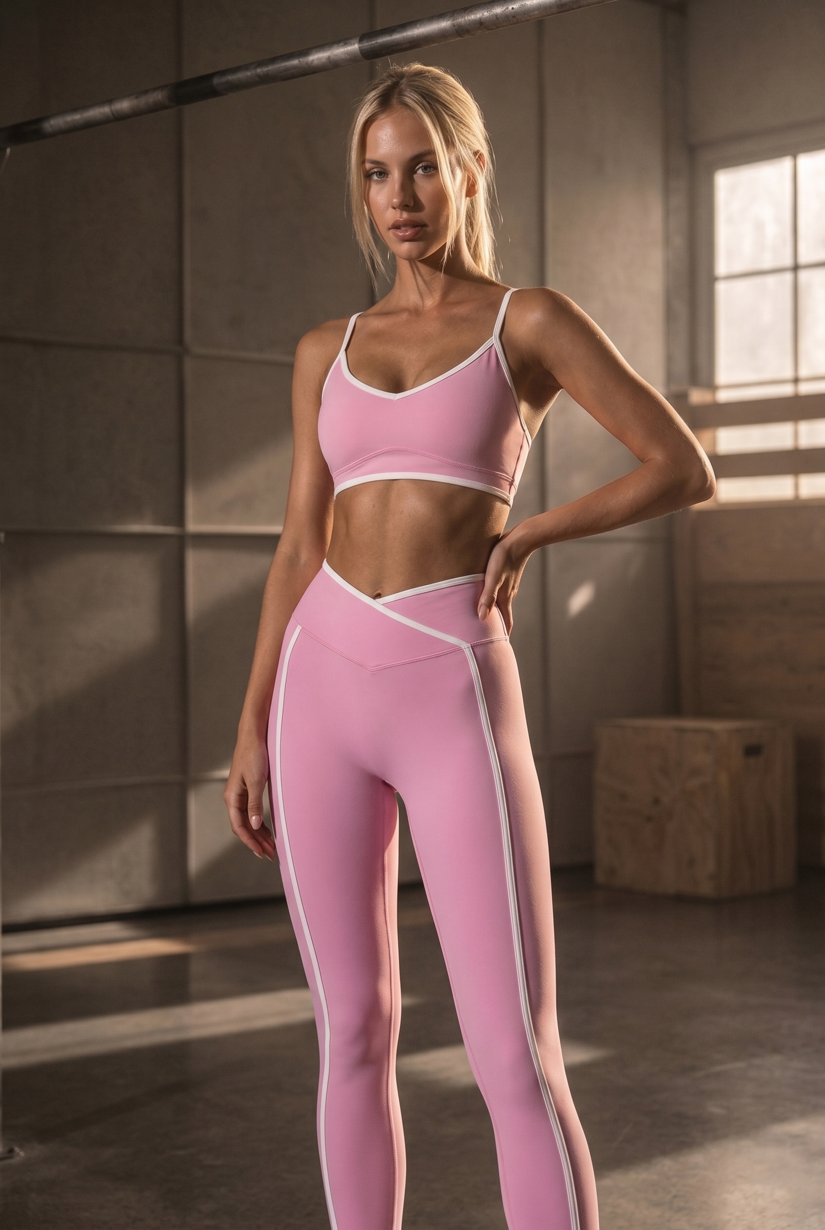 Moonhaven SoftFlow™ V Yaka Spor Sütyeni - Pembe Kontrast Detay