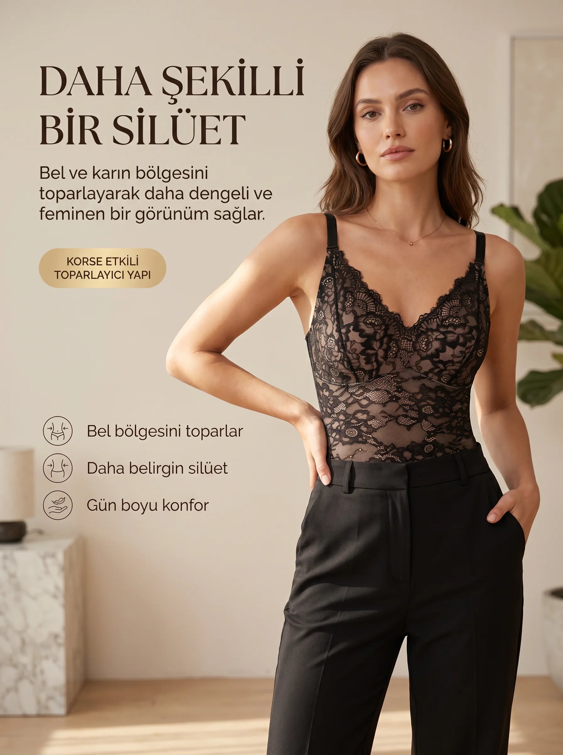 Korse Etkili Şekillendirici Dantel Bodysuit