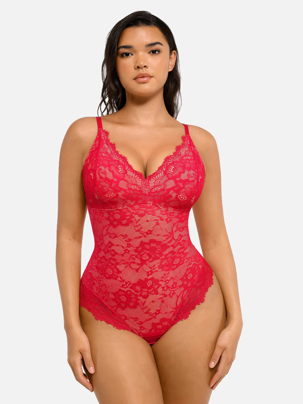 Dantelli V Yaka Tam Vücut Bodysuit (Kopya)